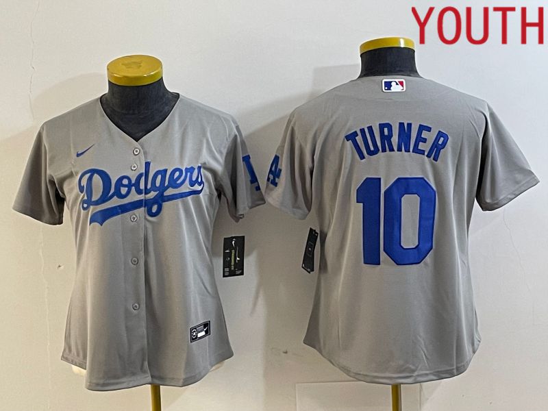 Youth Los Angeles Dodgers #10 Turner Grey Nike Game MLB Jersey style 3->women mlb jersey->Women Jersey